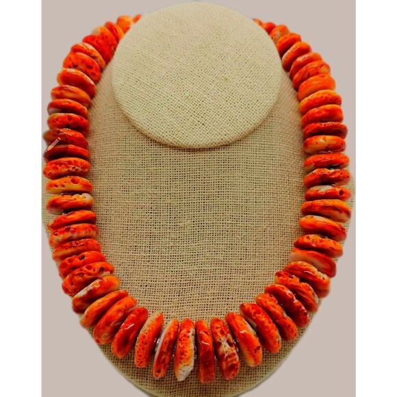 Orange Spiny Oyster Grad. Button Beads Sterling Artisan Necklace NWT - Picture 11 of 11